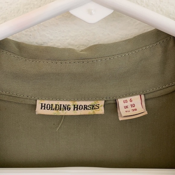 Anthropologie Holding Horses Army Green Utility Wrap Front Blouse - Picture 7 of 9